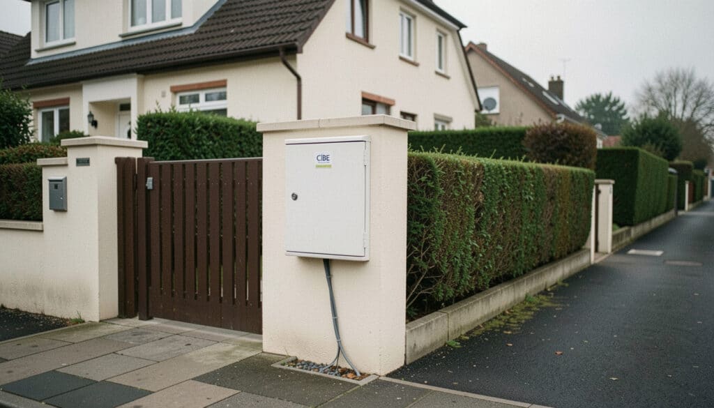 Coffret de branchement CIBE Enedis et limite de propriété