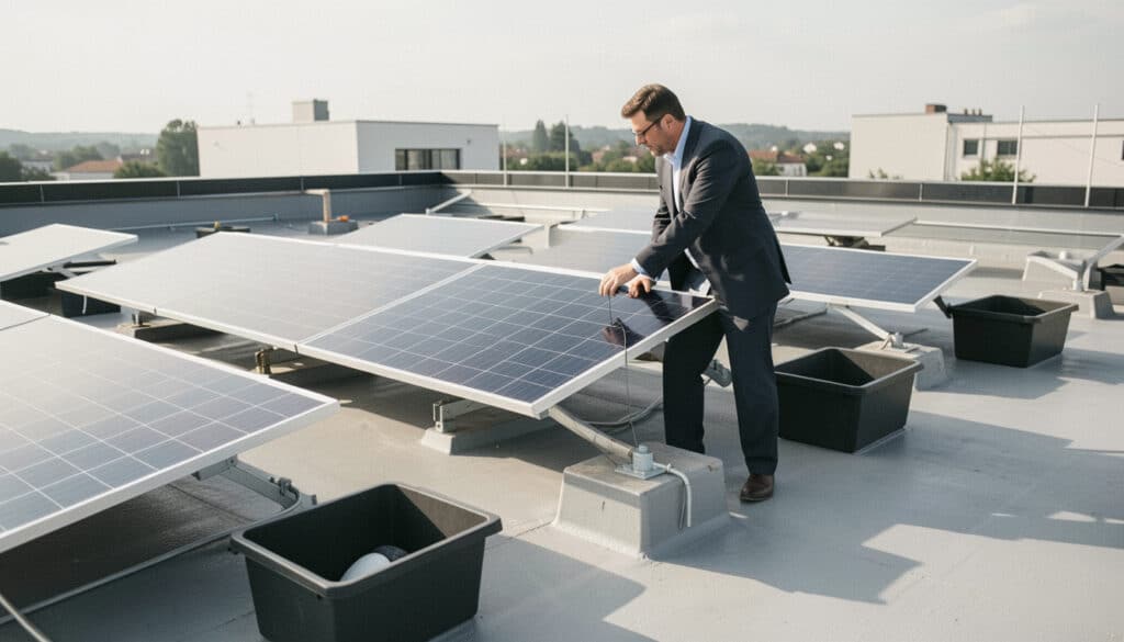 Lestage d’un panneau solaire sur toit plat sans perçage