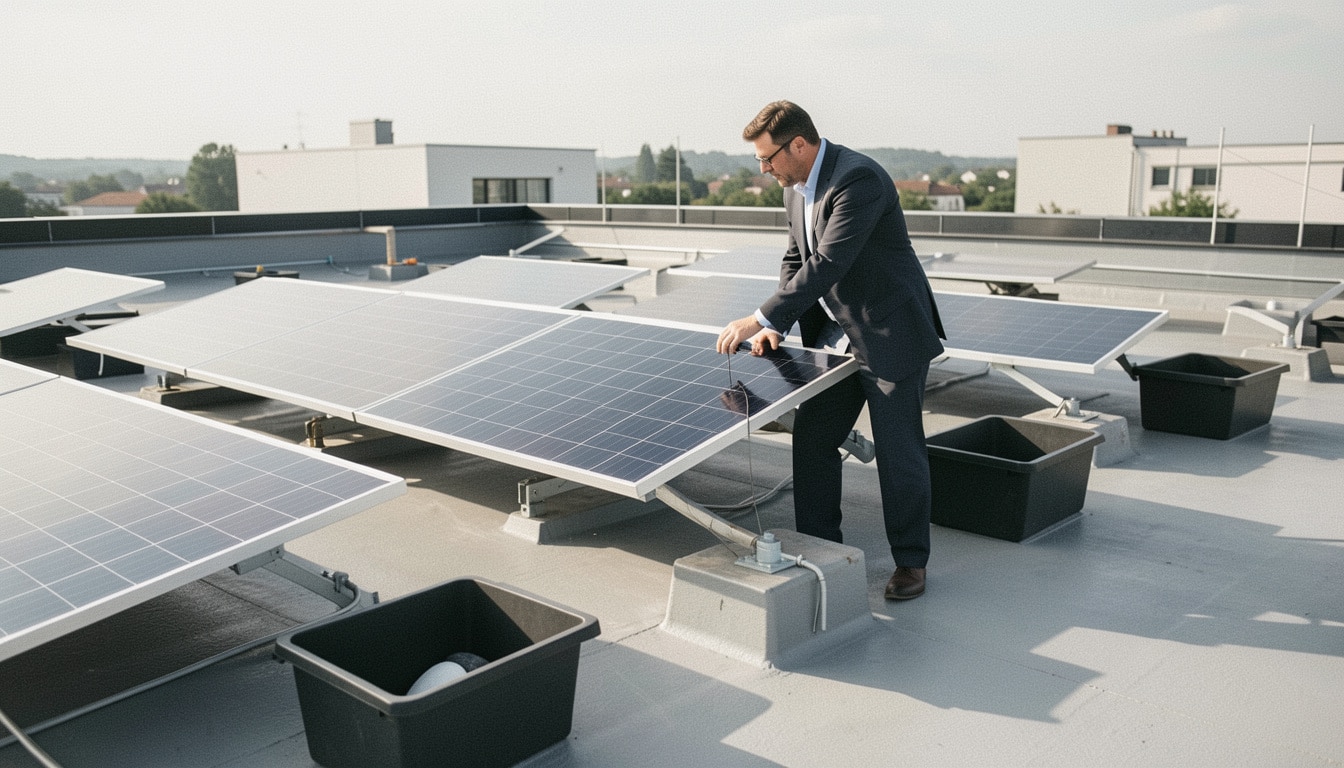 Lestage d’un panneau solaire sur toit plat sans perçage